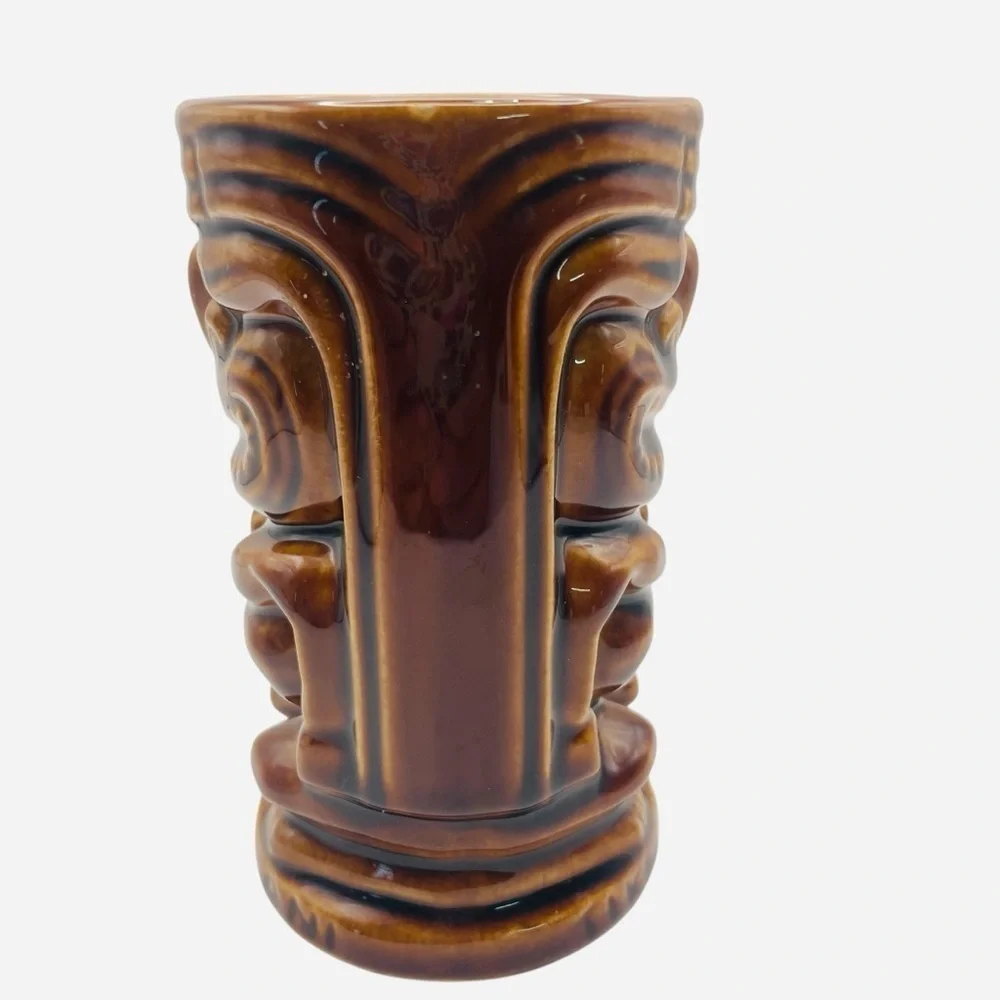 Vintage Tiki Leilani 1960s Hawaii Tiki Tumbler Mug Vase Cup Brown 5”